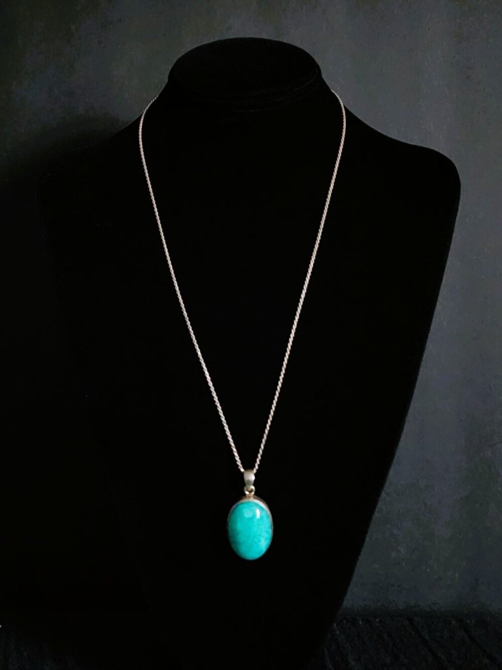 VINTAGE 90s Sterling Silver Ocean Blue Amazonite Pendant Necklace Set 22” Italy